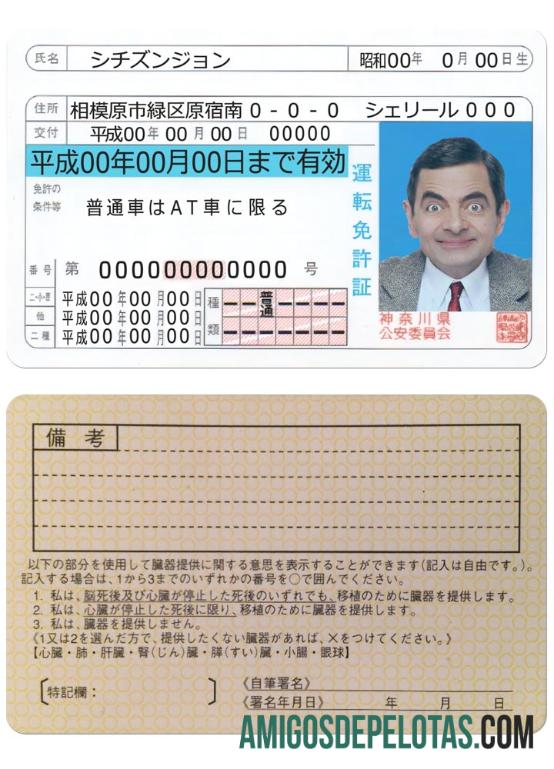 Carta de condução do Japão versão 2 exemplo